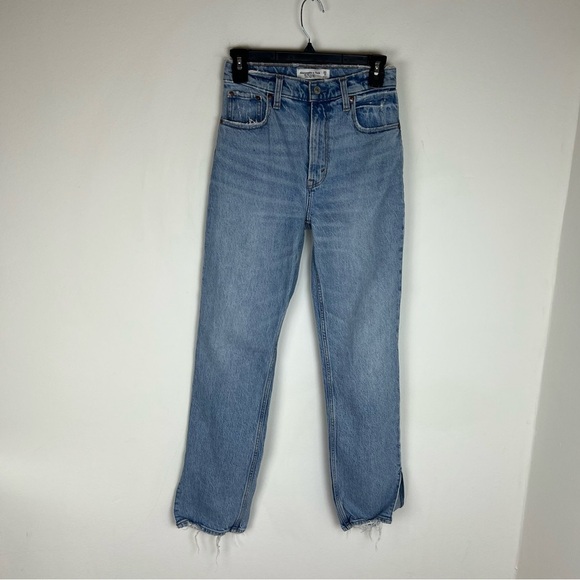 Abercrombie & Fitch 90s Straight High Rise Split Hem Jeans Size 25 0 Short - Picture 3 of 7